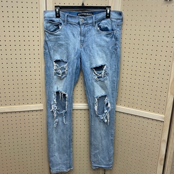 Distressed express jeans size 10 super skinny mid rise - Picture 2 of 10